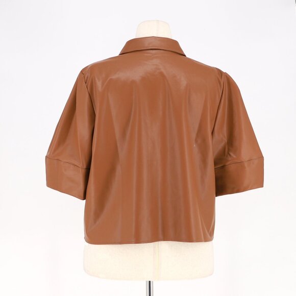 MAEVE ANTHROPOLOGIE Lantern-Sleeve Faux Leather Blouse Top Size XL - Picture 5 of 8